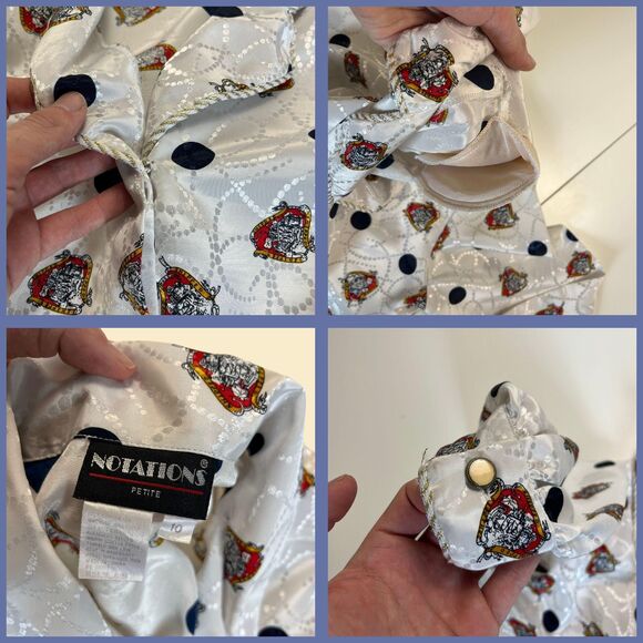 Abstract 80s blouse, vintage Notations Petite size 10 white/blue long sleeve top - Picture 3 of 5